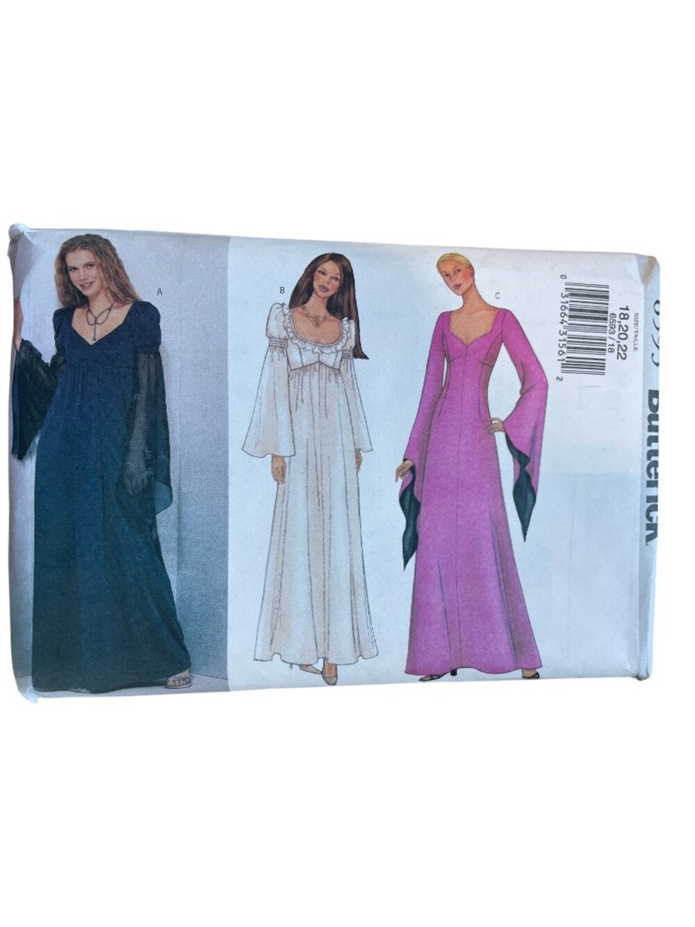 Butterick 6593 Sewing Pattern Size 18-22 Misses Gothic Reniassance Gown CUT